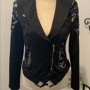 Black Lace Zip Up Fitted Jacket